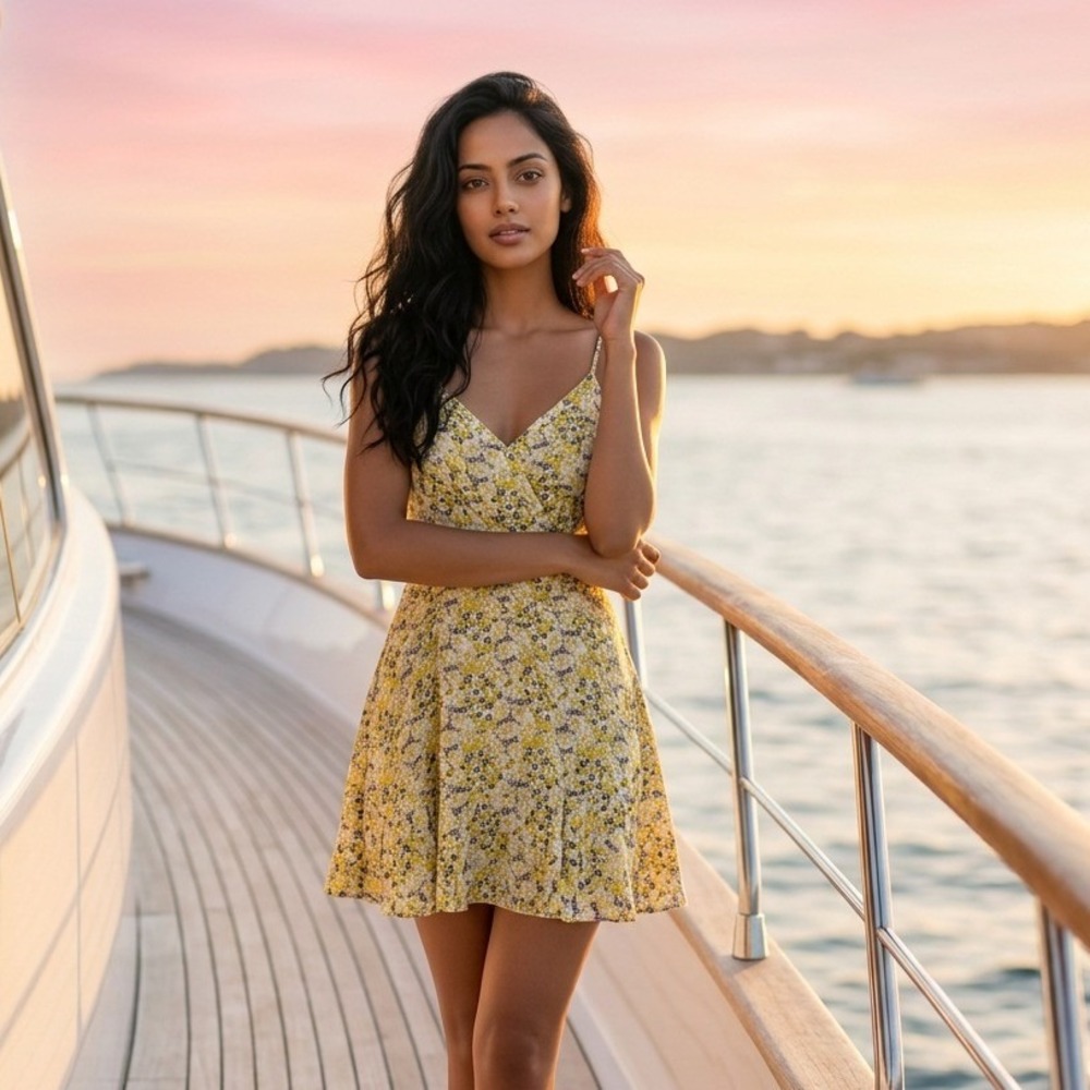 Lush Slip Sundress Preppy Feminine Southern Vintage Style Yellow Floral Print S